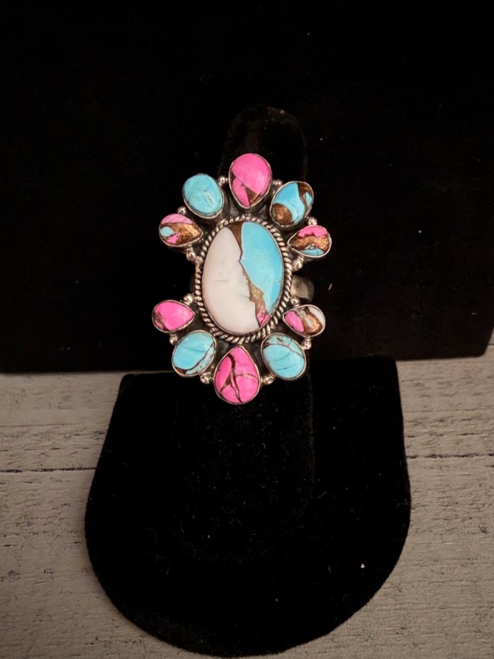 Cotton Candy Turquoise Ring handmade 925 sterling silver- size 8